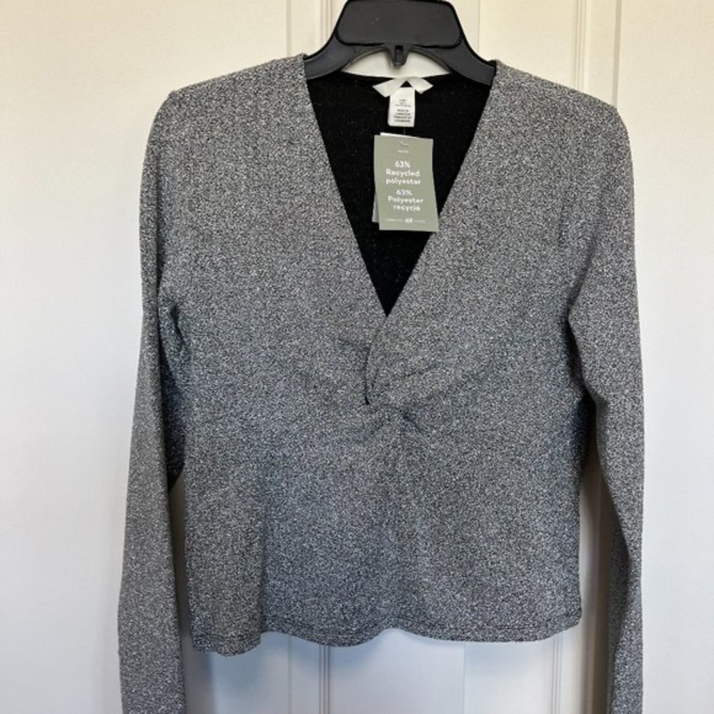 H&M Jersey Top Knot Detail Silver Long Sleeve Flash Reflective - See Video! NWT